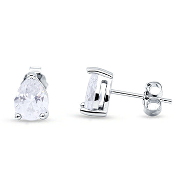 Art Deco Pear Shape Solitaire Push Back Stud Earring Excellent Simulated Cubic Zirconia 925 Sterling Silver